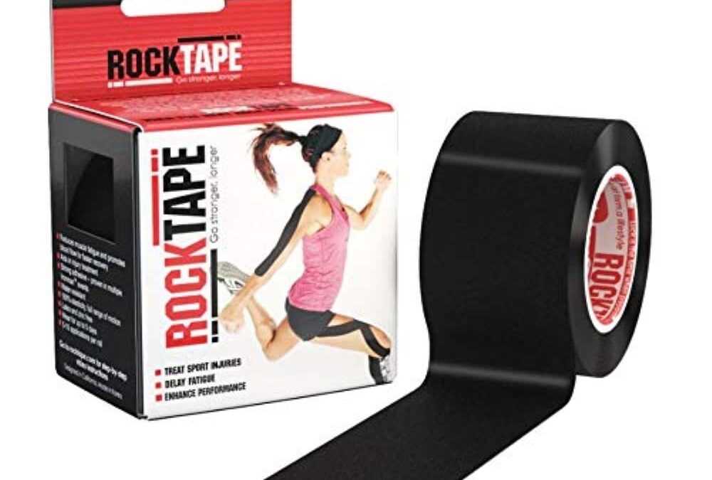 RockTape black roll next to box.